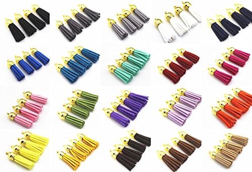 QIANHAILIZZ Mixed Color Faux Suede Tassel Leather Charm with CCB Cap for Keychain Cellphone Straps Jewelry Charms (110 gold tassel of 1-1/2inch)