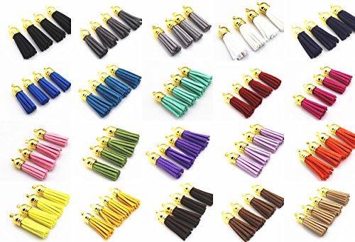 QIANHAILIZZ Mixed Color Faux Suede Tassel Leather Charm with CCB Cap for Keychain Cellphone Straps Jewelry Charms (110 gold tassel of 1-1/2inch)