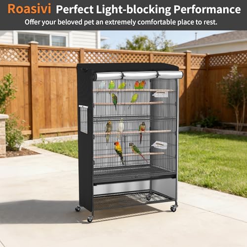 Image of Roasivi Universal Large Bird Cage Cover Bird Cage Covers for Night Light-Blocking & Breathable Fit for Parrots and Other Small Animals Waterproof Durable Oxford Fabric 26 inch L x 19 inch W x 40 inch H Black