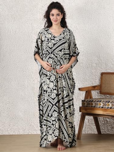 Image of Secret Wish Rayon Maternity Kaftan Nighty /Free Size /Feeding /Nursing /Zipper /Drawstring /Full Length