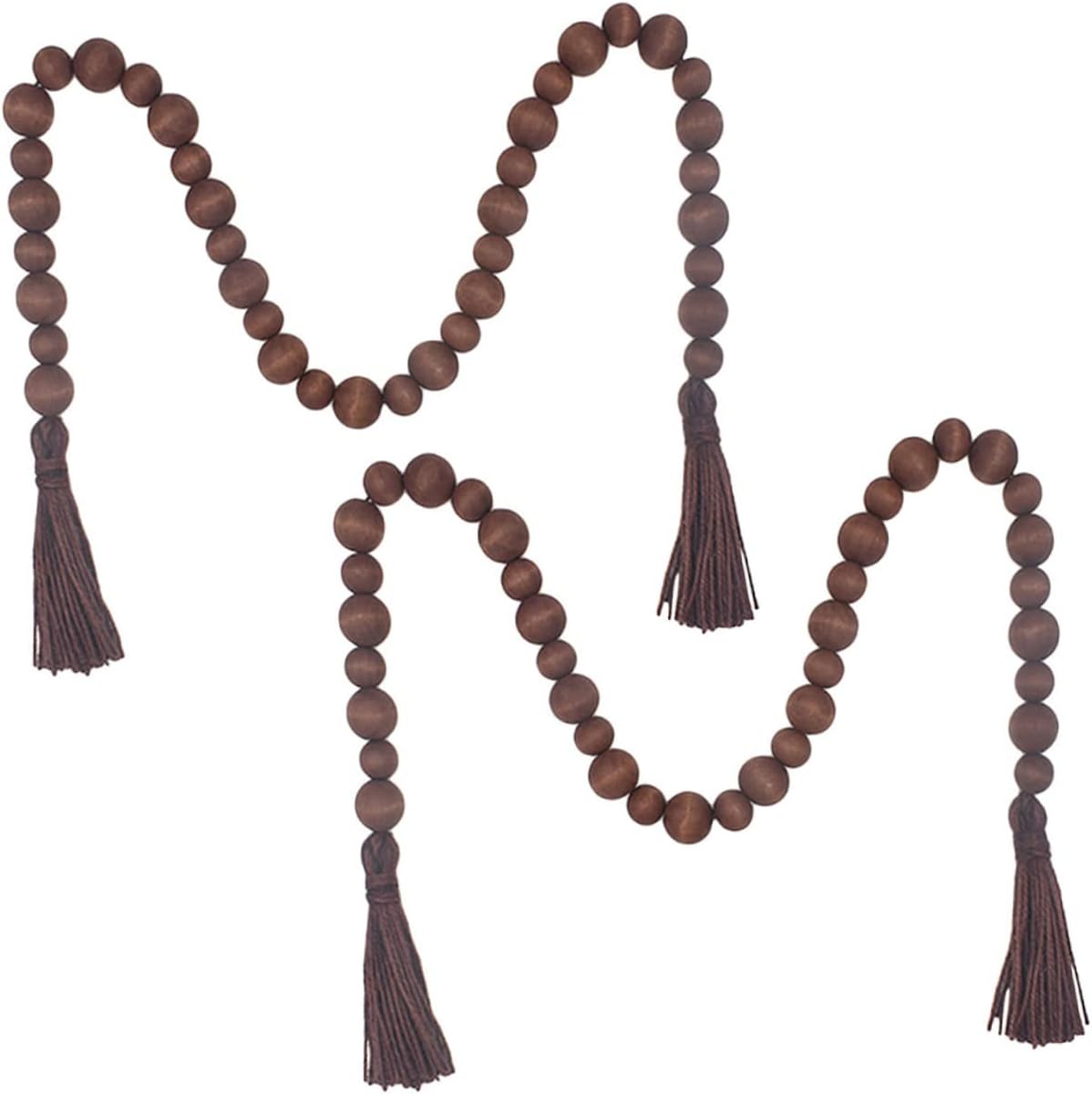 2pcs Wide Range Applications Decorative Wood Bead String Tassel Decor for Home and