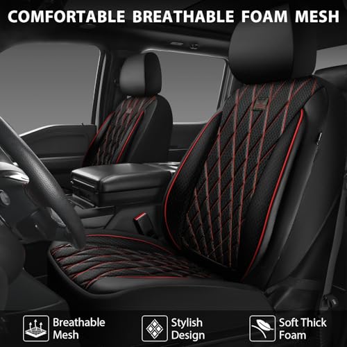 Image of CAR PASS Thick Foam 3D Air Mesh Leather Car Seat Covers Front Seats Only, Breathable Premuim Leather Two Front Seat Cover, Airbag Compatible Universal Fit for 95% Sedan Van Truck SUV,Black and Red