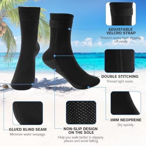 Foto von flintronic 3mm Neopren Socken, Tauchsocken Neoprensocken mit Klettverschluss, Rutschfeste Wassersport Schwimmen Socken für Damen und Herren, zum Schnorcheln, Surfen, Segeln, Schnorcheln, Wassersport