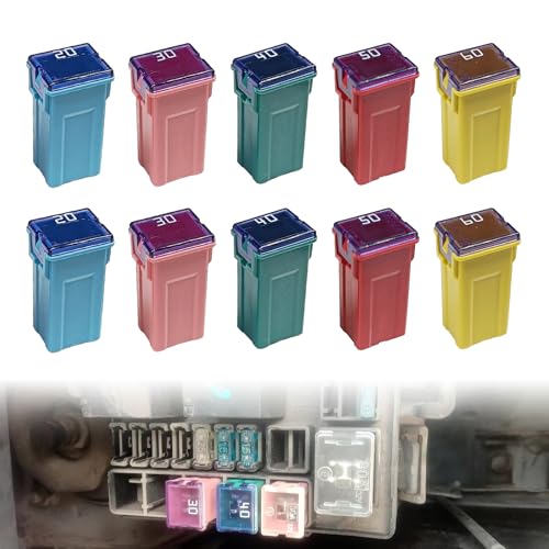 Pleoos 10Pcs Jcase Fuse Kit Mini Jcase Fuse Assortment Tall Profile for Pickup Trucks Cars and SUVS (20A/30A/40A/50A/60A 2pcs Each)