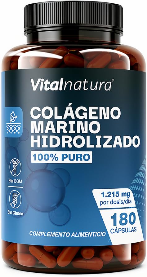 Colágeno Marino Hidrolizado 100% Puro 180 Cápsulas – Fórmula Premium para Articulaciones, Cartílagos, Recuperación Muscular y Huesos – Alta Absorción – Apoya Piel, Cabello y Uñas – Vitalnatura