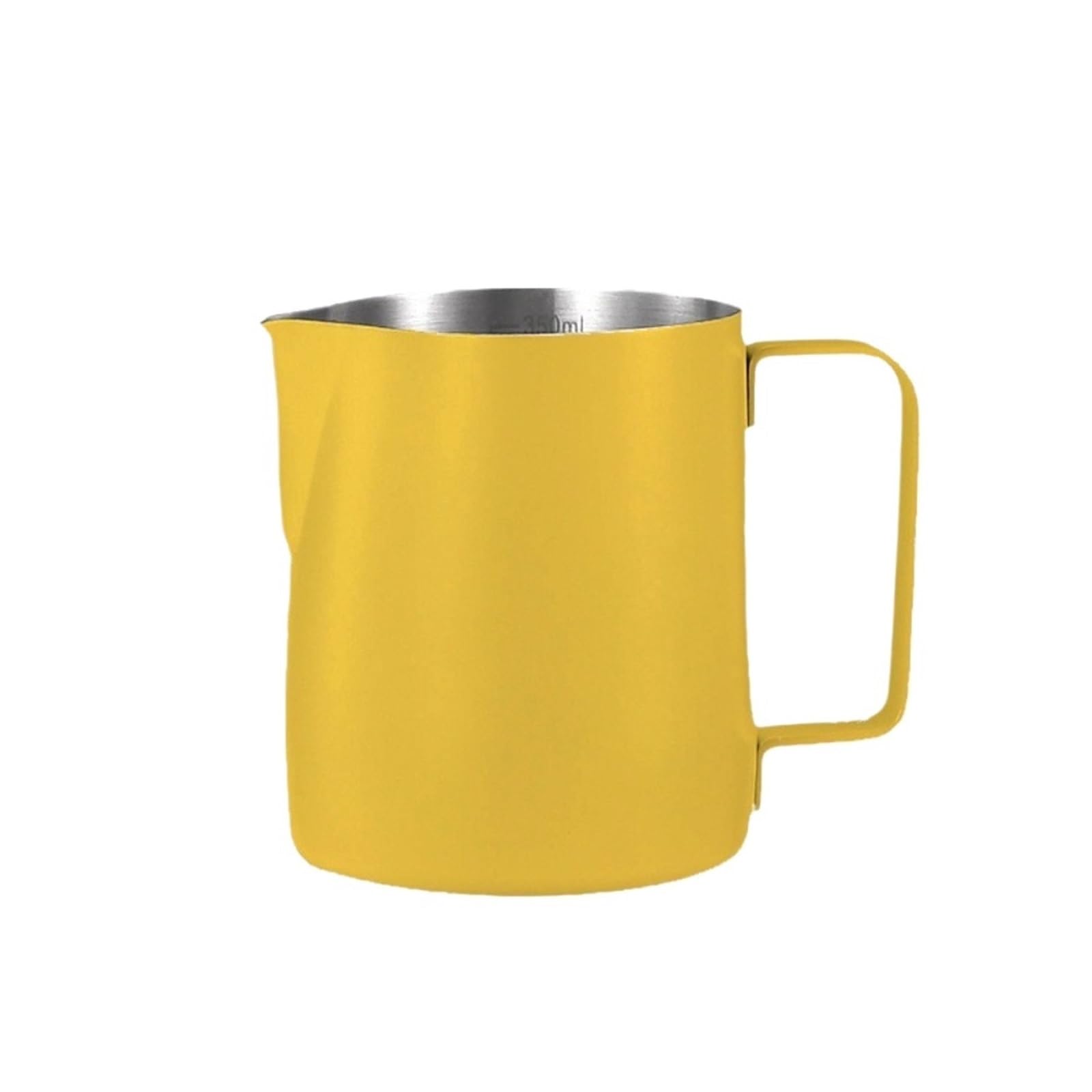 LINYpA66 Stainless Steel Milk Pitcher Stainless Steel Coffee Milk Frothing Pitcher with Scale 350/600ml Cup V Shape Spout Rust-Proof Milk Frother Jug(Yellow-350ML)