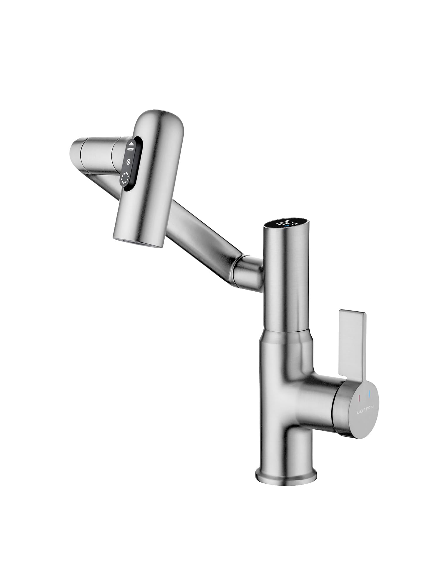 Photo 1 of Lefton Rotatable Bathroom Faucet with Temperature Display in Fahrenheit (Batteries-Free), 3 Water Outlet Modes, Brushed Nickel