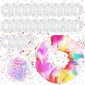 24 Women’s Hair Scrunchies Pack – White Cotton Tie-Dye Blanks with 120 Rubber Bands