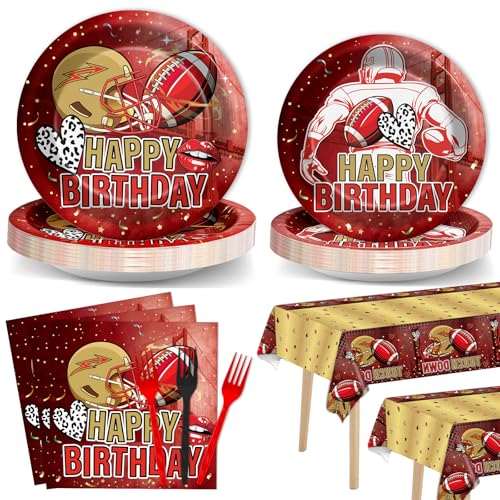 98 PCS 49 Birthday Football Plates and Napkins Tablecloths Set 49 Birthday Party Decorations Football Themed Disposable Tablecover Tableware for Boys Sports Game Day Touchdown Tailgate Party Supplies