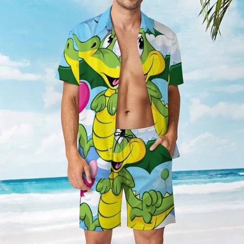 Ensemble chemise hawaïenne et short homme avec motif dinosaure - 2