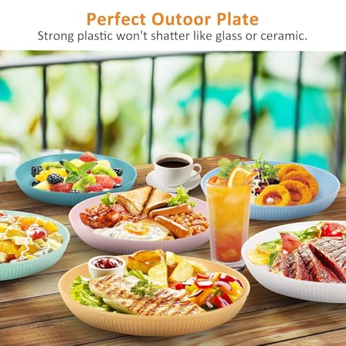 Image of Wheat Straw Plates Set of 8 - Unbreakable Round 9 Inch Dinner Plates for Kids & Adults - BPA-Free, Eco-Friendly, Dishwasher & Microwave Safe - Multicolor Set for Home, Camping & Outdoor Use