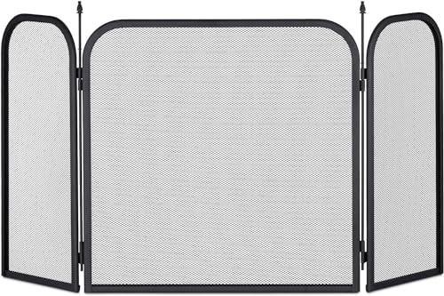 Unibos | Fire Guard Screen Panel Standing Gate - Steel Decorative Mesh Screen, Flame Guard for Coal & Wood Fire, Folding Fireplace Cover | Perfect for Outdoor & Indoor (L97cm x 53Wcm)- Fender