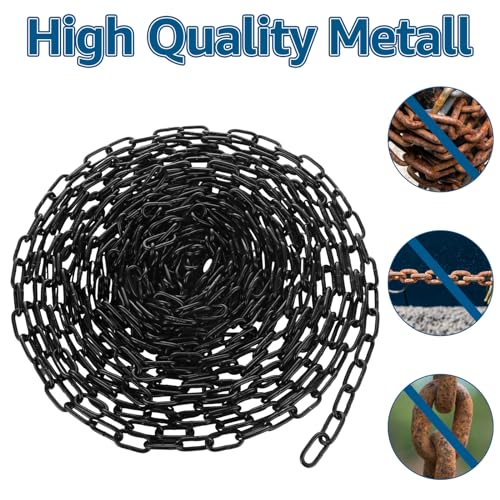 VIDETOL 10m Stahlkette aus Kohlenstoffstahl, 3mm Starke Stahlkette, Schwarz Gliederkette für Hundekette, Lampenkette, Absperrketten