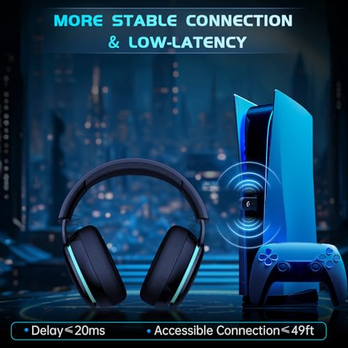 gtheos 24ghz wireless gaming headphones for ps5 ps4 fortnite amp call of dutyfps gamers pc nintendo switch bluetooth 53 gaming headset with noise canceling mic stereo sound 40hr battery -black