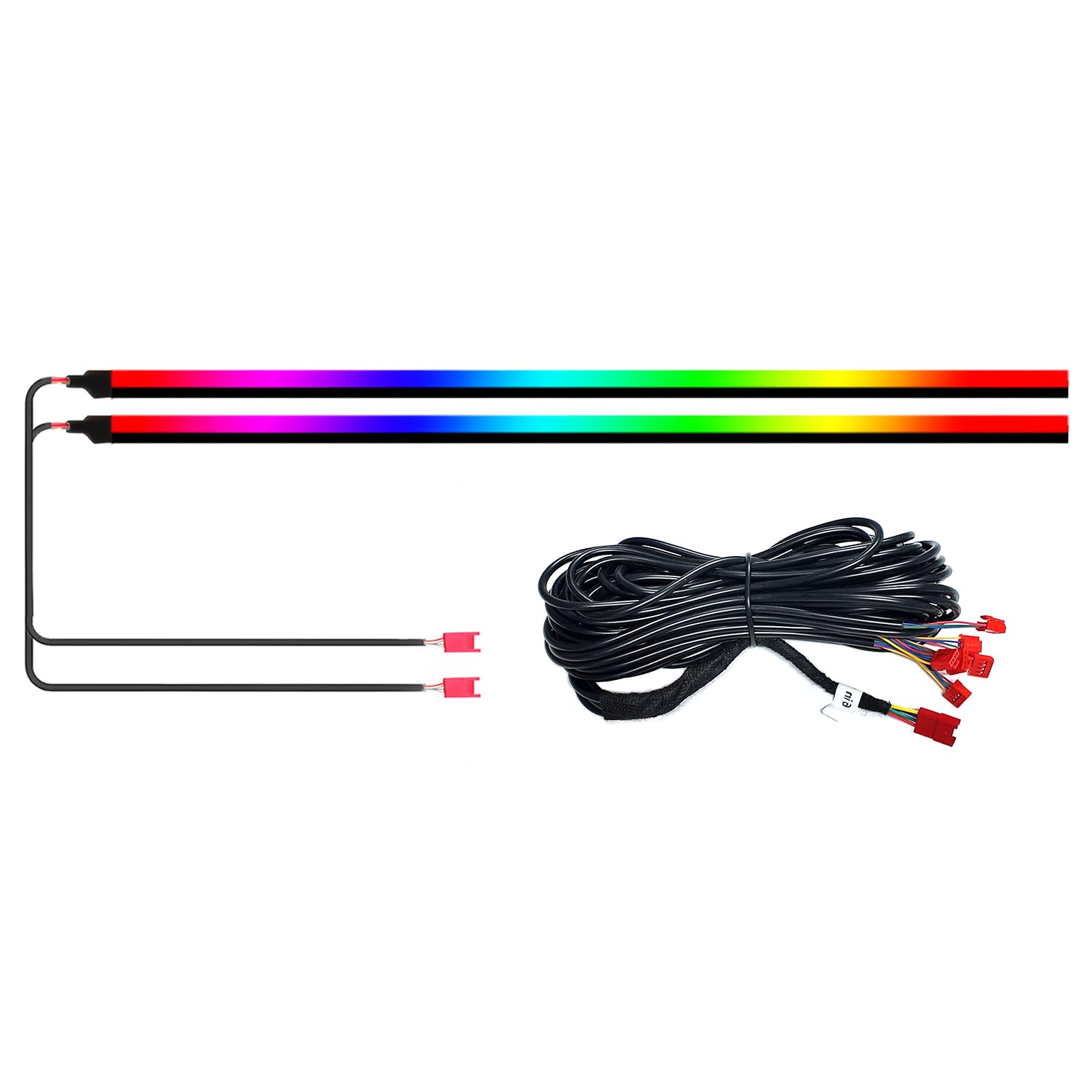 HMYC Luci per interni in acrilico a colori sognante per auto, 2 pezzi 110cm/43,3 pollici 128 striscia LED colorata per auto RGB in fibra ottica arcobaleno, luci neon per atmosfera dinamica universale