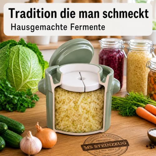 Foto von MS-Steinzeug Gärtopf 3 L, Grün, Sauerkrauttopf mit Beschwerungssteinen