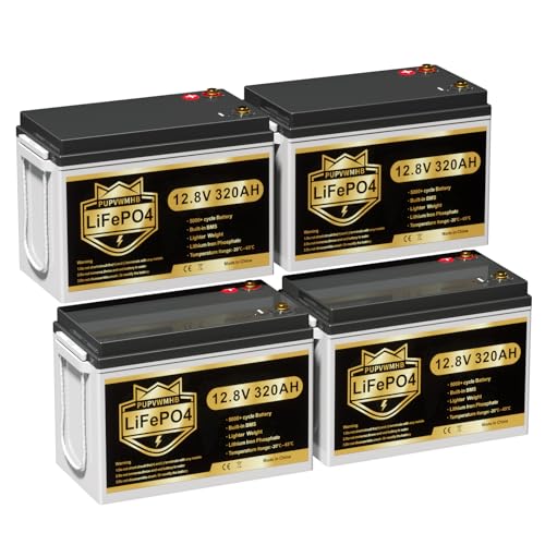 4 Pack 12V 320Ah Lithium LiFePO4 Battery, Built-in Smart 200A BMS, Up to 15000 Cycles, 4096Wh-Higher...
