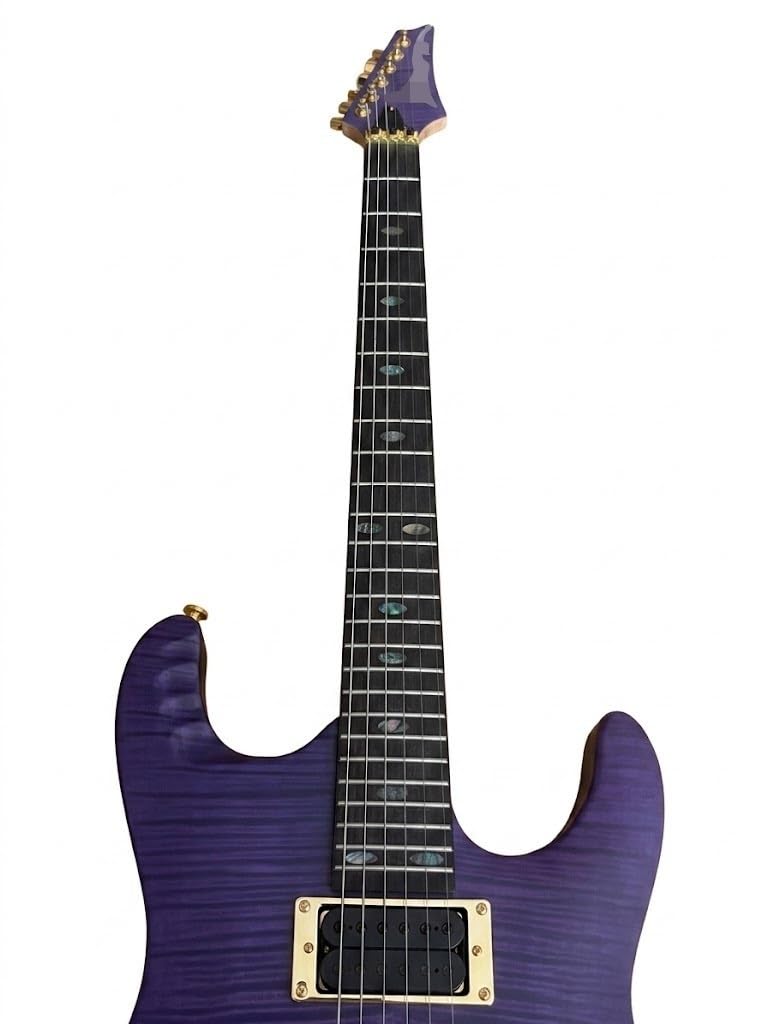 Chitarra elettrica Solid Body, viola trasparente con intarsio Tree of Life e pickup HSH, 6 corde full size for rock progressivo (Guitarra Eléctrica)