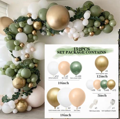 image for Uandhome 152Pcs Olive Green Balloon Garland Arch Kit, DIY Party Decora