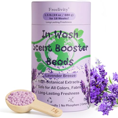 Freelivity InWash Scent Booster Beads Lavender Breeze Scent Laundry Beads fabric softener 24 oz Lasts Up to 70 Washing Cycles Safe for Sensitive Skin Babies and Kids