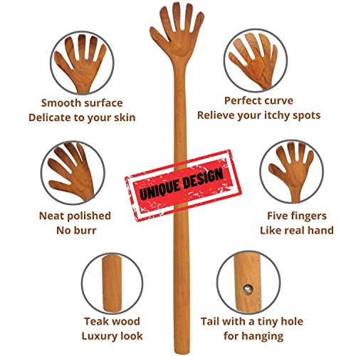 Forever 1 – Wooden Back Scratcher Stand Out Teak Wood, So Real Large Hand For Adults Men Women, Long Handle Claw For Scratching Hard To Reach Itching Point, 2 Pieces, 16" Easy To Reach The Itchy Spot #TOP3