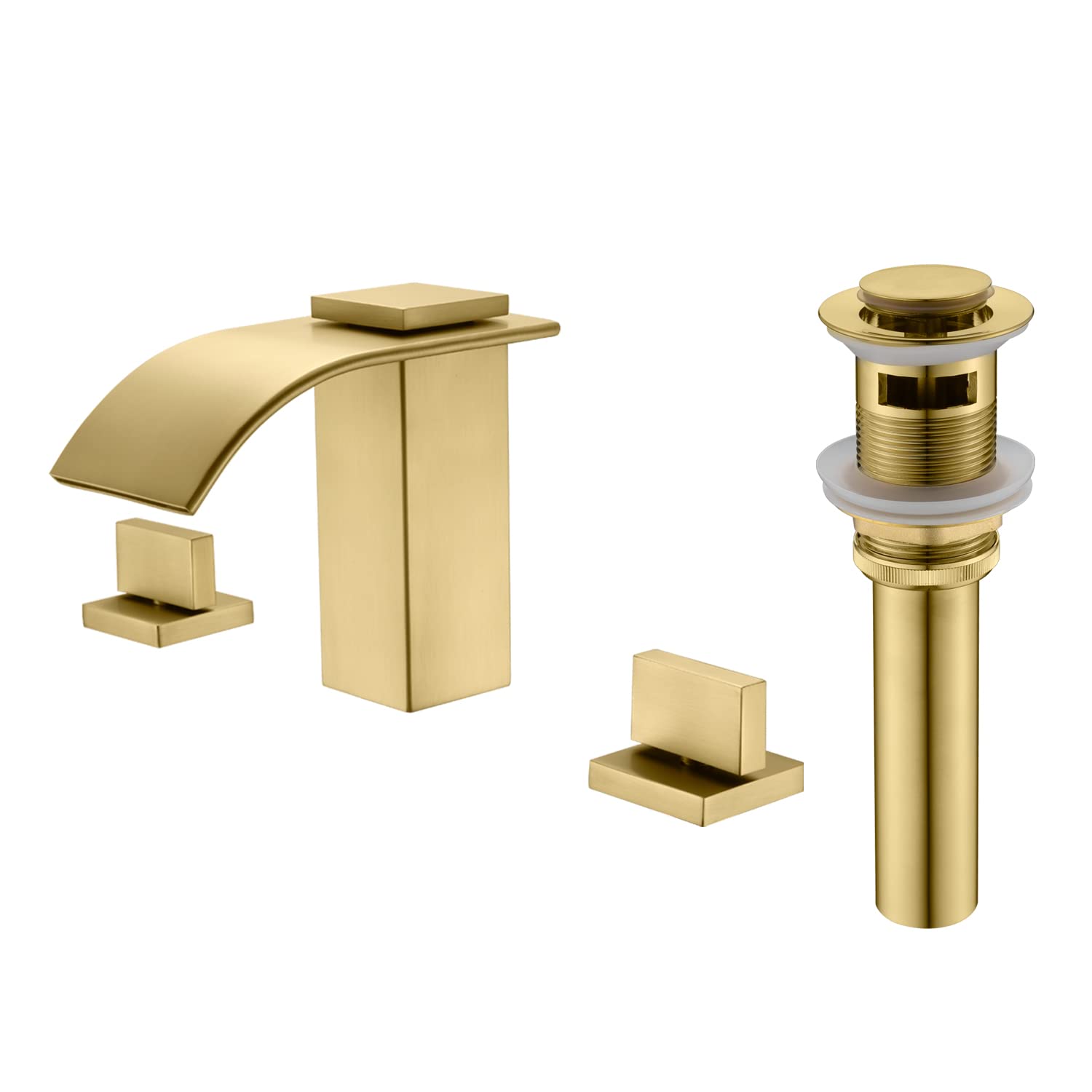 Hcfyauis Gold Waterfall Widespread Bathroom Faucet S1408bgw + Pop Up Drain S7304bg