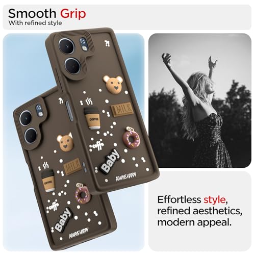 Image of Pikkme Back Cover for Oppo A5x | Cute Fun Cartoon 3D Bear Silicone Full Body Protection Bumper Case (Brown)
