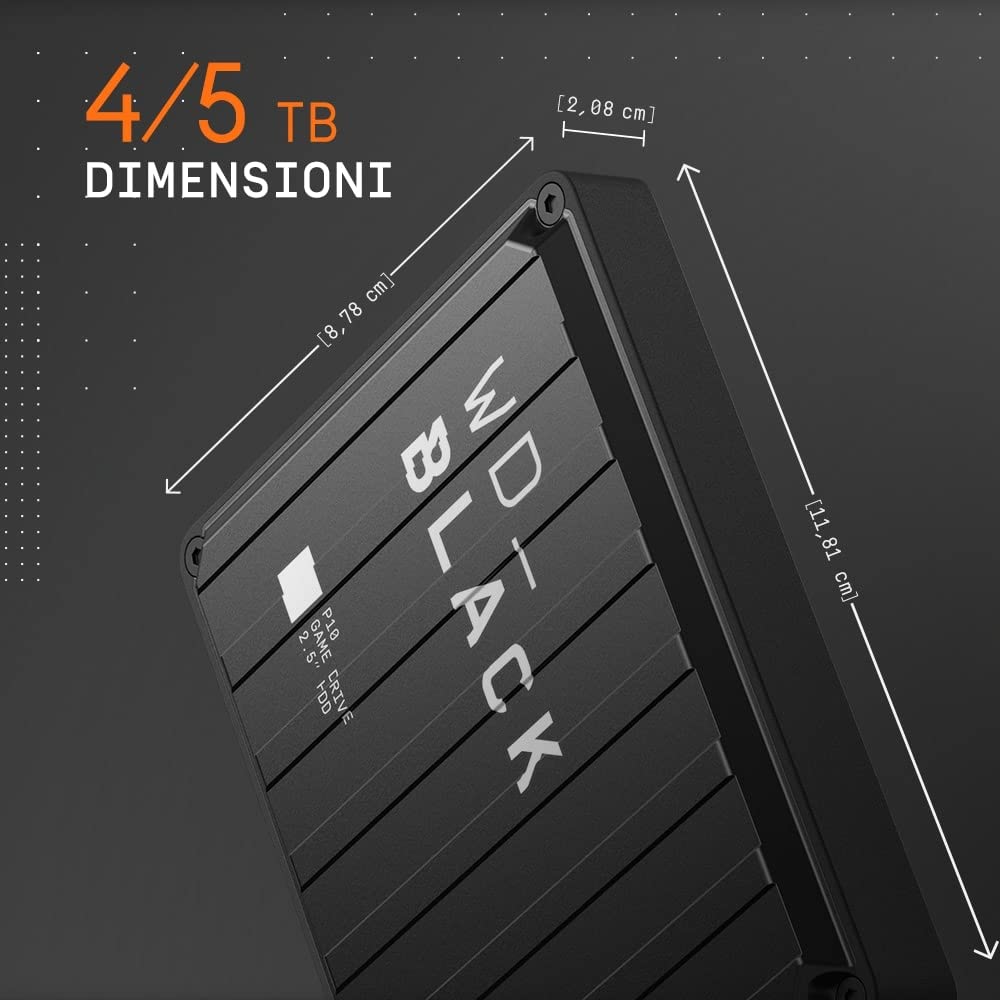 WD_BLACK P10 4TB Game Drive HDD portatile USB 3.2 Gen 1 Tipo A compatibile con Playstation, Xbox, PC e Mac