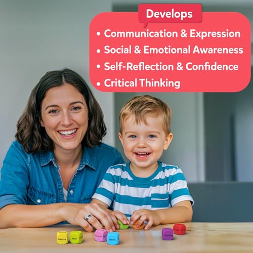 Image of Skillmatics Conversation Cubes for Kids - 8 Wooden Cubes for Social-Emotional Learning, Classroom & Teacher Resources, Communication Skills. Educational Toy & Gift for Ages 4, 5, 6, 7 and Up