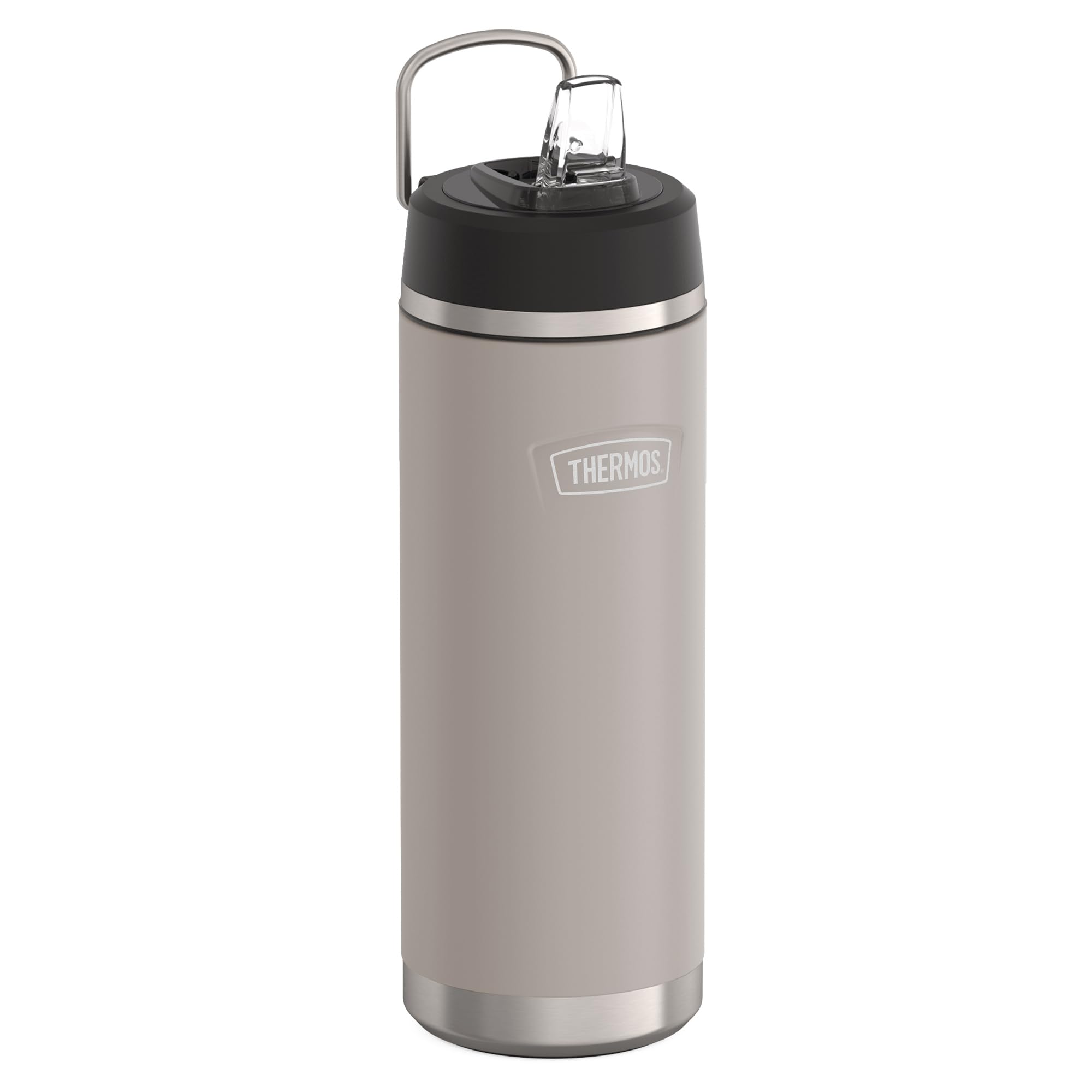 THERMOS ICON Trinkflasche beige 0,71l - 12h kalt, mit Flip-Strohhalm, Trinkflasche aus Edelstahl, Isoliertrinkflasche, spülmaschinenfest, BPA-frei
