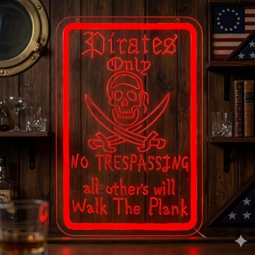 Image of Pirate Walk the Gangplank Neon Sign, USB Powered LED Light | Pirate Wall Decor for Bedroom, Game Room, Halloween Party, Bar, Theme Event and Fans Gift