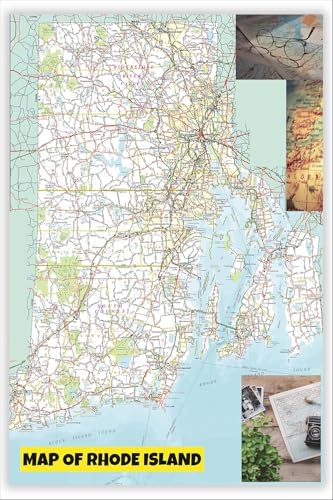 18x24 - Map of Rhode Island Large Detailed Roads and Highways, Map of Rhode Island State with All Cities, Parks and Landmarks - Laminated Wall Map