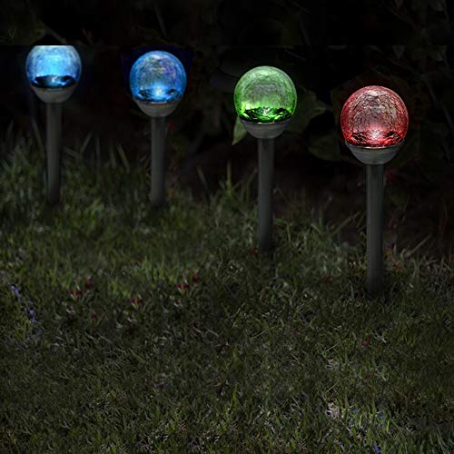 Kit 4 Luminária Solar Poste Globo Inox Jardim Led Colorido