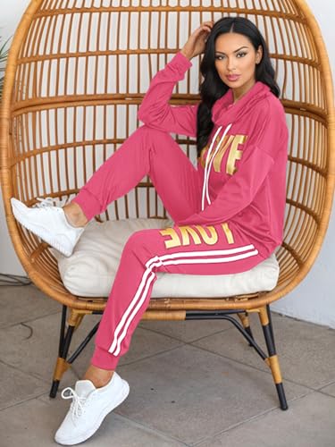 Angsuttc Jogger Sets for Women 2 Piece Tracksuit Oufits Letter Print Long Sleeve Sweatshirt and Pants Sets Pink 3XL