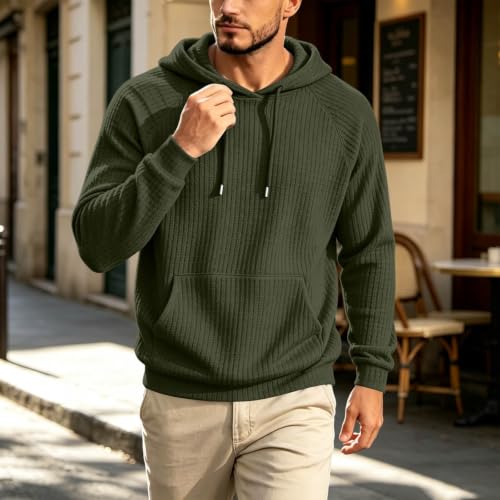 Mens Hoodies Pullover Waffle Hooded Sweatshirt with Drawstring Hood Pocket - image 3