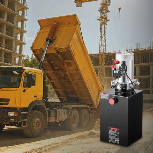 VEVOR 15 Qt Hydraulikaggregat einfachwirkende Kippanhängerpumpe, maximaler Öffnungsdruck 22 MPa und Fördermenge 3,4 L/min, 12 V DC Hydraulikpumpe mit Metallbehälter für Kippanhänger Schwarz