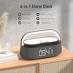 Réveil avec charge sans fil, haut-parleur Bluetooth, FM Radio, lumière de nuit, support téléphonique - 6-in-1 Horloge numérique, 15W Chargeur rapide pour iPhone Samsung AirPods, Cadeau de bureau dans la chambre
