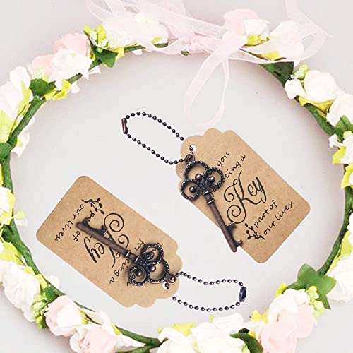 Wodegift 100 Pcs Key Bottle Opener Wedding Party Favor Souvenir Gift With Escort Tag Vintage Skeleton Key Bottle Opener With Escort Card Tag And Key Chains,(Red Copper） #TOP6