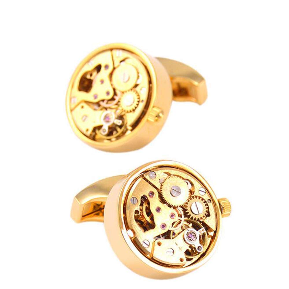 Neuartige Manschettenknöpfe für Herren aus Gold, Deluxe Steampunk Vintage Mechanische Steampunk-Manschettenknöpfe, mit eleganter Aufbewahrungsbox