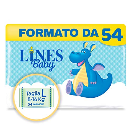 Lines Baby Large, Confezione Standard da 54 Pannolini, Taglia 4 (8-16 Kg)