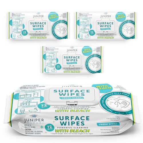 Juniper CLEAN 3 Pack Surface Cleaning Wipes with Bleach All-Purpose Cleaner for Bathroom Kitchen Office 216 Count Soft Flow Fresh Scent Lint Free & Durable