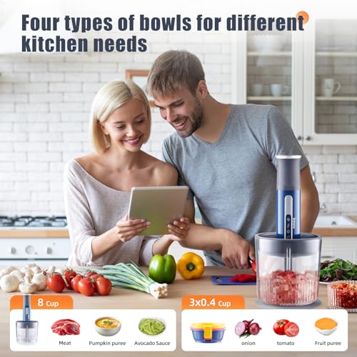 Image of Kawu Cordless Mini Food Processor, Rechargeable Mini Food Chopper for Kitchen, Portable Meat Grinder with 2 Blades, Vegetable Chopper Blenders Shredder for Kitchen Home