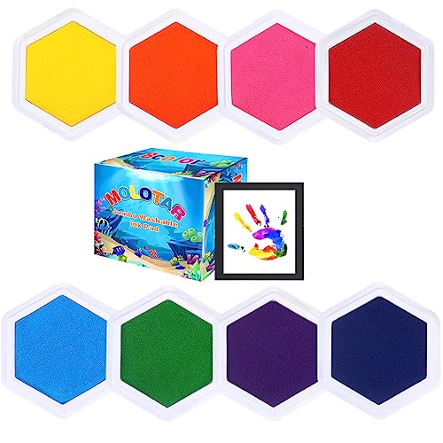 MoloTAR Craft Large Ink Pad Stamps Partner DIY Color,8 Colors Hexagon Rainbow Finger Ink pad