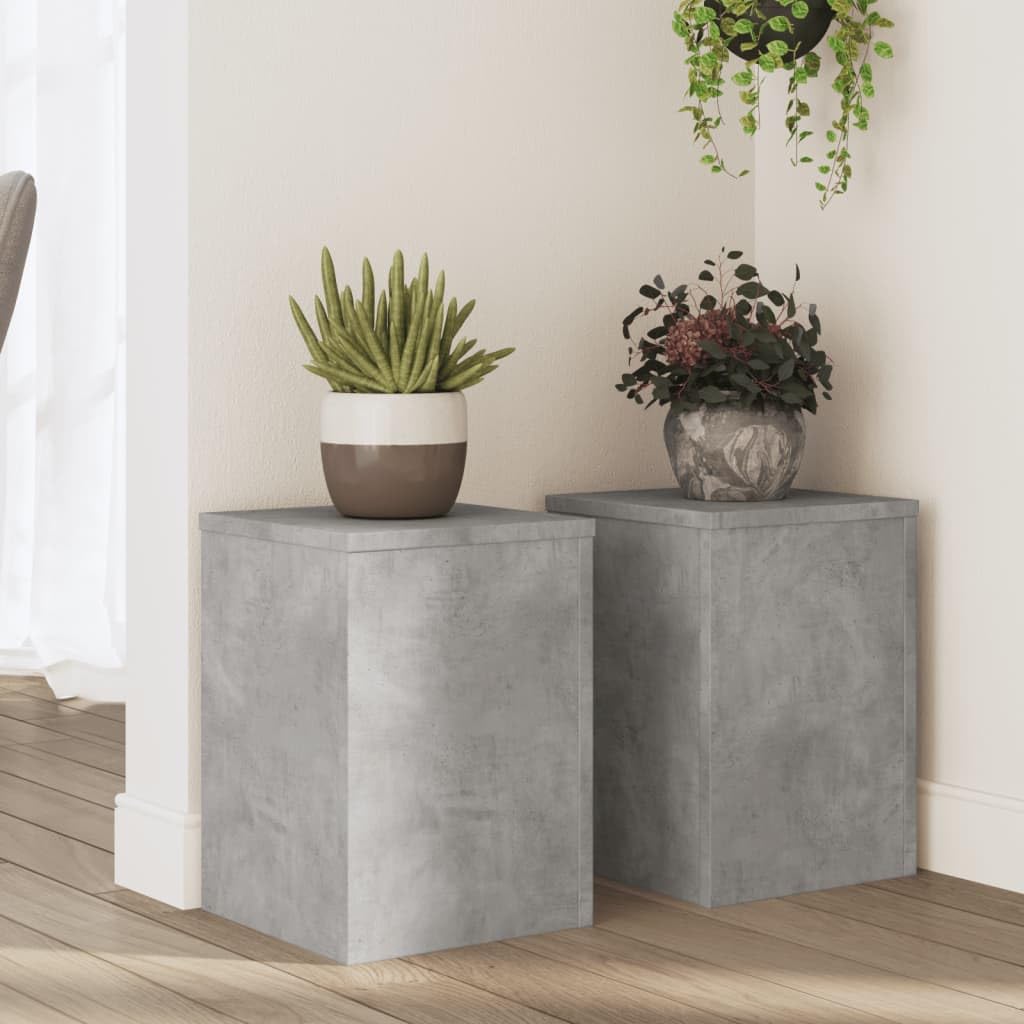 Mokuyary Plant Stands 2 Units Wood Grey Concrete 25 x 25 x 35 cm High Strength Hollow Shelf Can Be Filled with Sand and Gravel for Flower, Pot, House Plant