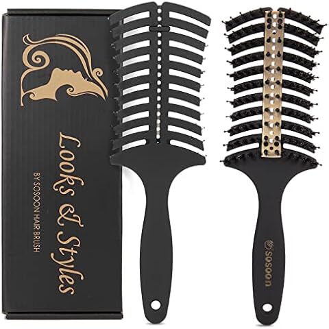 Hair Brush, Sosoon Hair Comb Quick Blow Dry, Boar Bristle Paddle Detangling Hairbrush for Women Men Kids Detangle Wet Dry Hair Cover