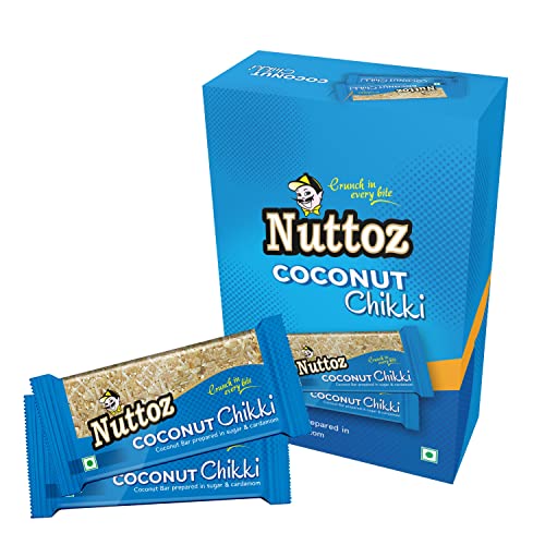 Image of Peanut and Coconut Chikki Snack Pack, 20 Pieces, Assorted Flavors, Indian Sweets (Coconut Chikki)