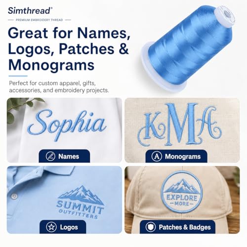 Image of Simthread 5000M 40WT Polyester Embroidery Thread, Sky Blue 019 | 5000M 40WT polyester thread feeds smoothly for machine embroidery, monograms, logos, patches and quilting.