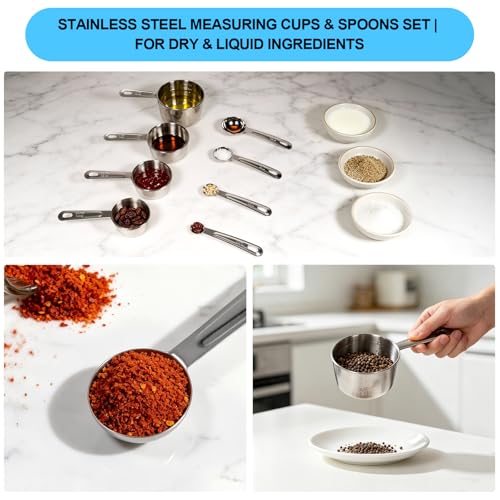 Set de 8 piezas de tazas y cucharas medidoras de acero inoxidable miniatura 5