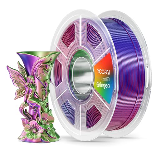 Image of YOOPAI Silk Tri-Color PLA Filament 1.75mm, 3-in-1 Coextrusion Multicolor PLA 3D Printer Filament, Shiny Color Change Silk PLA,1kg Spool (2.2lbs), Red Blue Green
