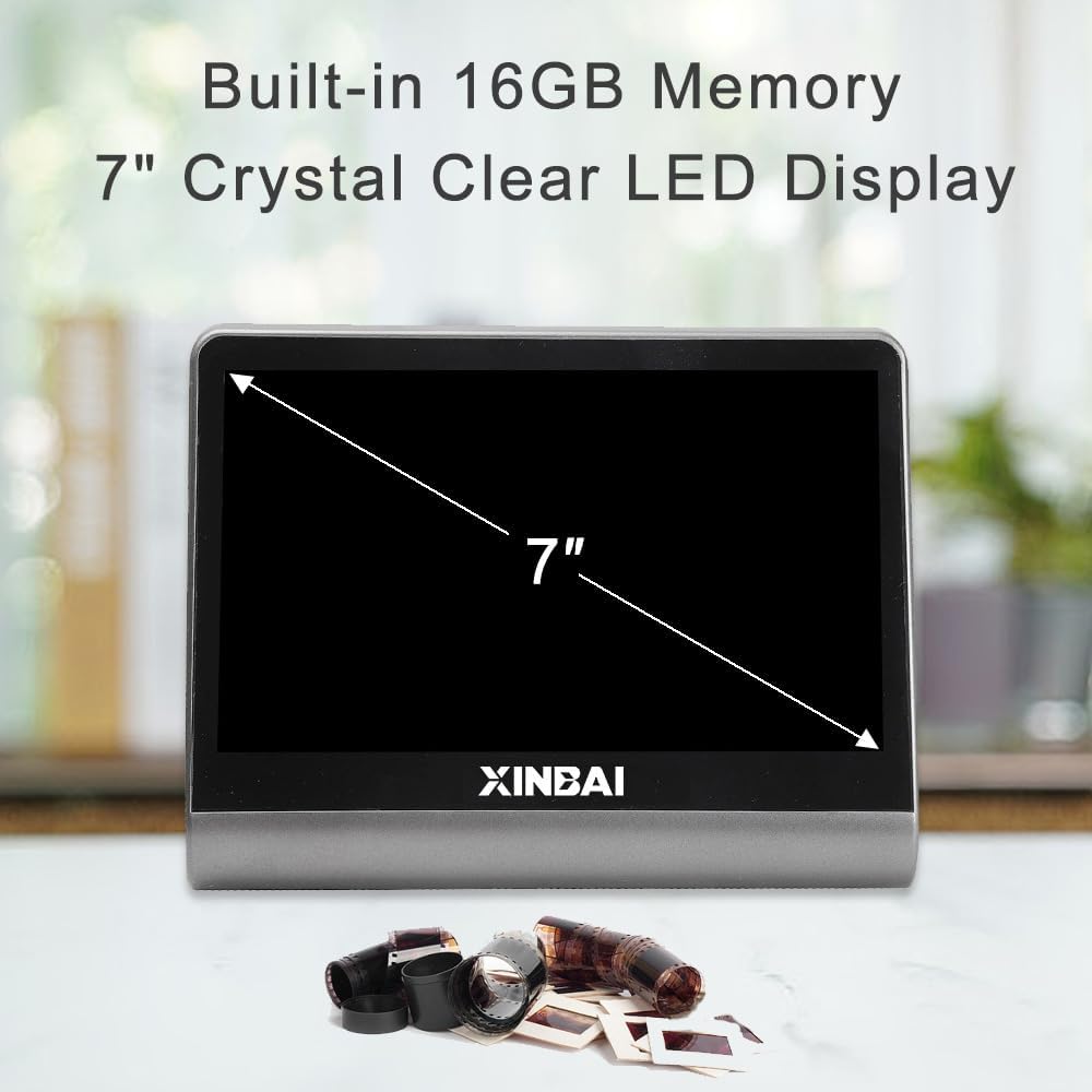 48 MP Film & Slide Scanner with 7 Inch LCD Screen, All-in-One Digital Film Scanner Built-in 16GB Memory Converts B&W/135/110/126 KPK Negative and Super 8/Monochrome Slides into JPEG Photos